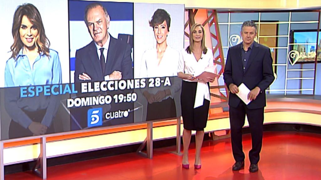 Sigue la jornada electoral del 28-A en un programa simultáneo en Telecinco y Cuatro a las 19:50h