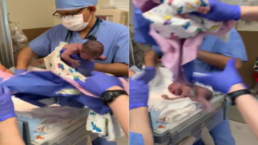 Un recién nacido cae de los brazos de un médico y días después le diagnostican una hemorragia interna