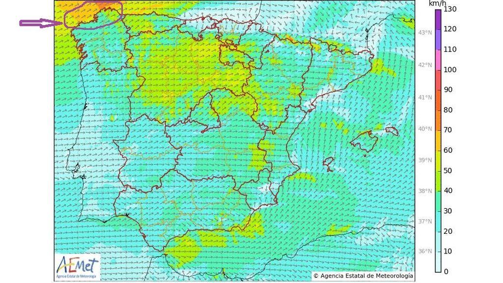 Rachas de viento previstas el miércoles 8 de mayo en la Península