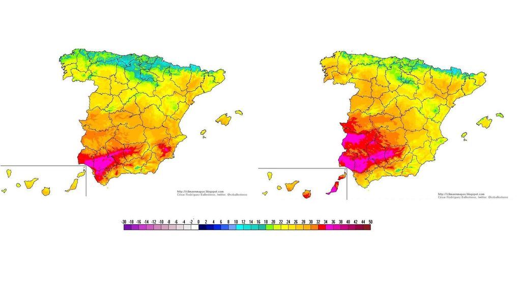 Temperaturas máximas previstas para el sábado y domingo, respectivamente