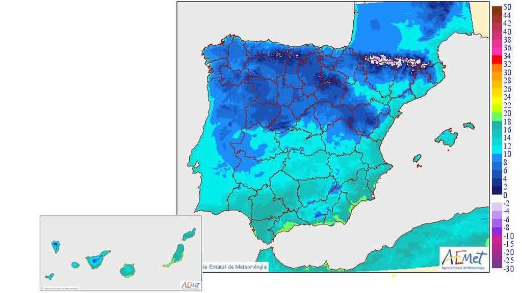 Temperaturas mínimas previstas para el sábado, 11 de mayo