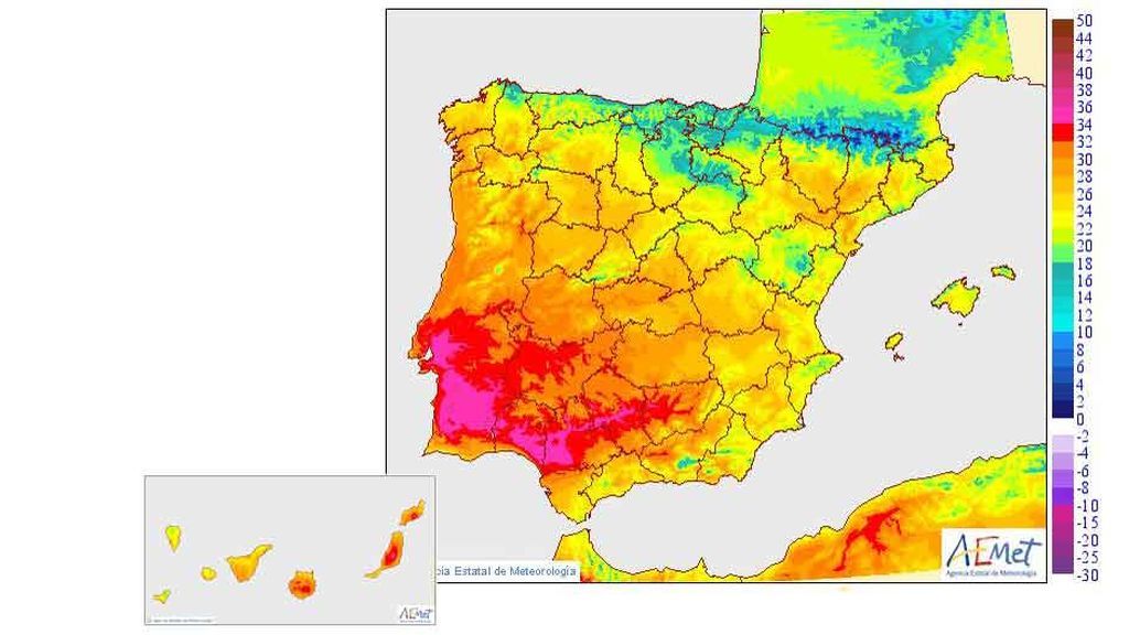 Temperaturas máximas previstas para el domingo, 12 de mayo