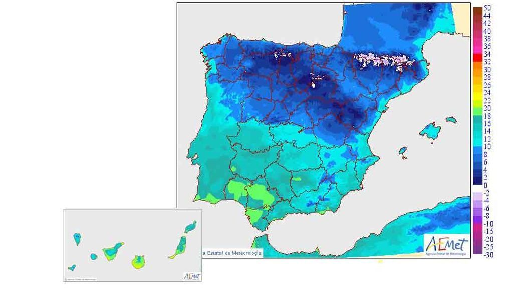 Temperaturas mínimas previstas para el domingo, 12 de mayo