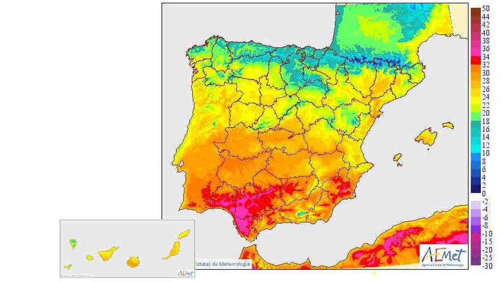 Temperaturas máximas previstas para el sábado, 11 de mayo