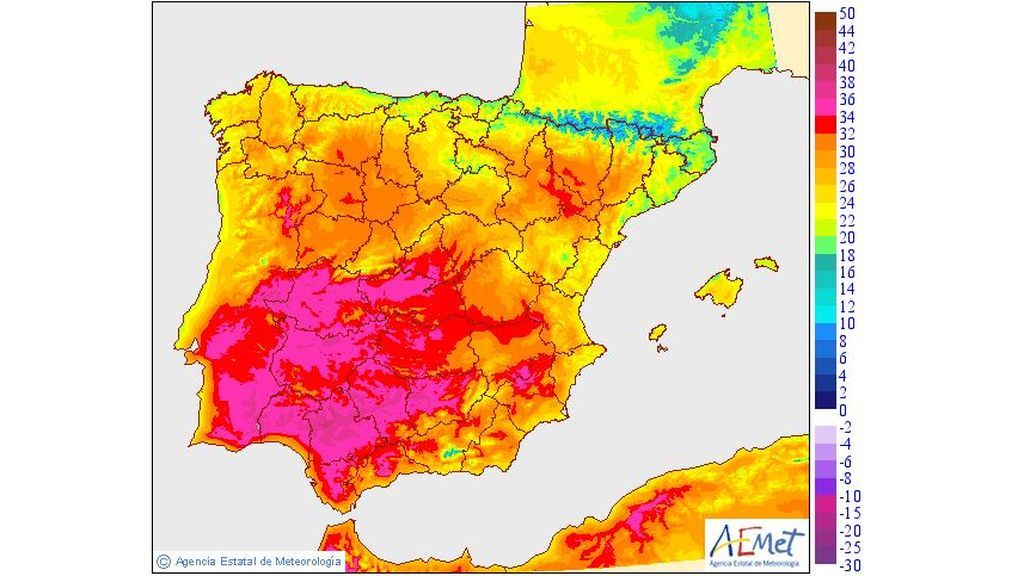 Temperaturas máximas previstas para el miércoles, 15 de mayo