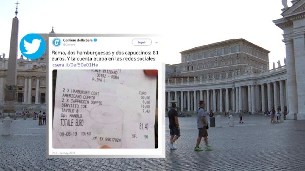 Desorbitada cuenta en Roma: 81 euros por dos hamburguesas y tres cafés