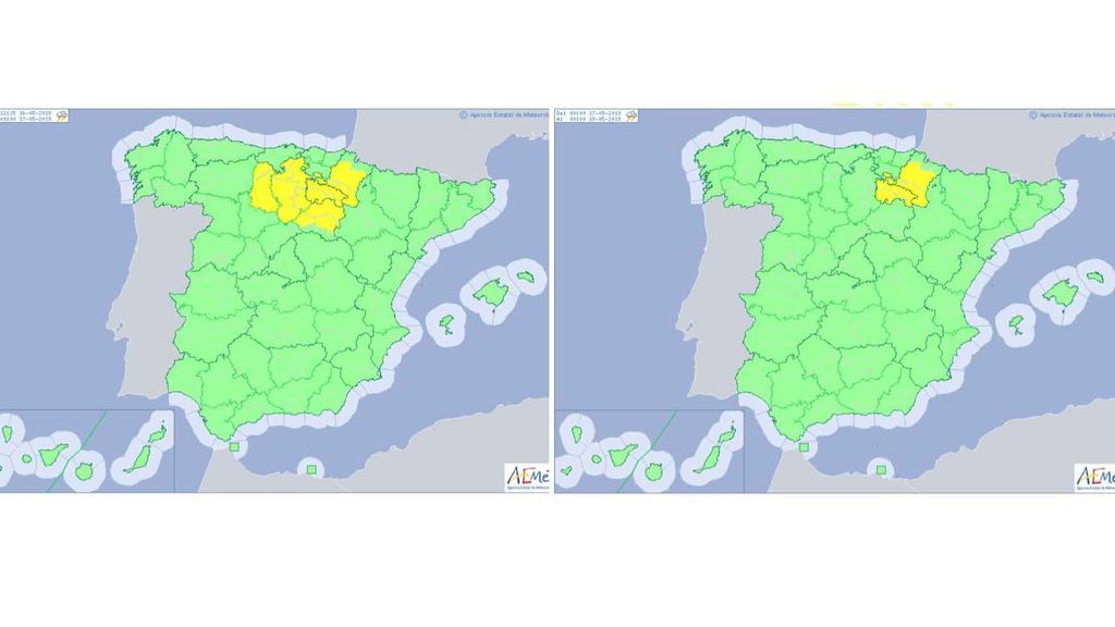 Avisos por tormentas activos el jueves y viernes, respectivamente