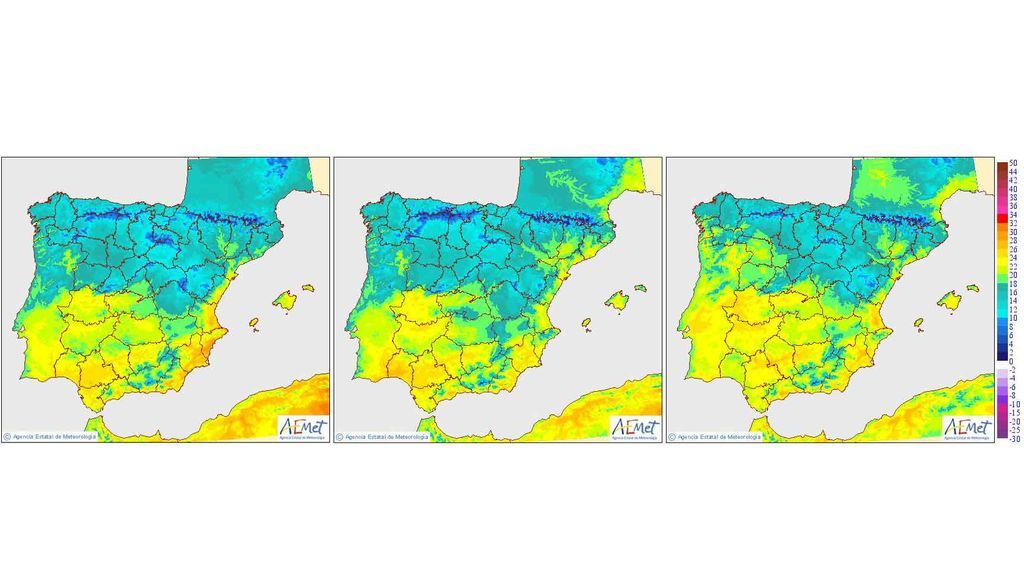 Temperaturas máximas previstas para el viernes, sábado y domingo respectivamente