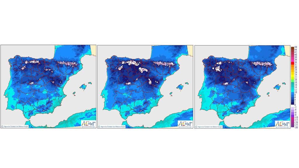 Temperaturas mínimas previstas para el viernes, sábado y domingo respectivamente