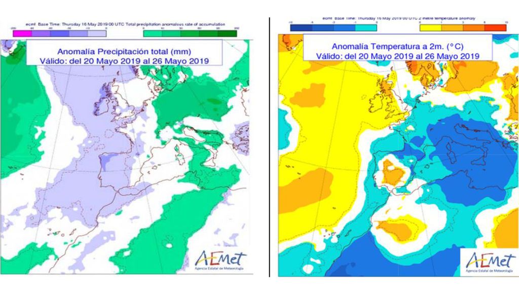 Anomalía de las precipitaciones y temperaturas la semana que viene con respecto a valores normales