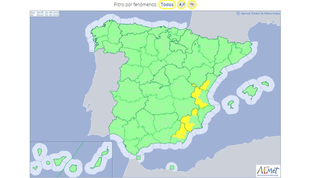 Avisos activos el martes por lluvias y tormentas