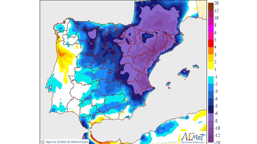 Variación de las temperaturas máximas previsto para el viernes, 24 de mayo