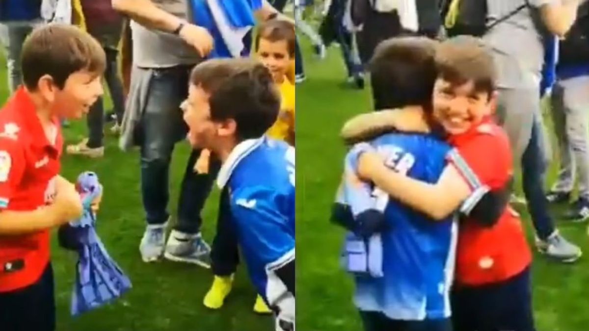 La emoción de unos niños aficionados del Espanyol al clasificarse para la Europa League