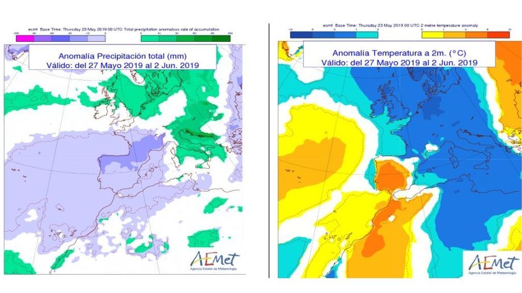 Anomalía de la temperatura y precipitación media de la semana que viene