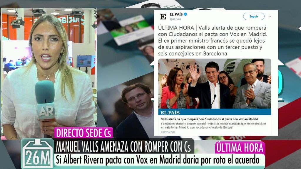 Manuel Valls amenaza con romper con Ciudadanos si pactan con Vox en Madrid