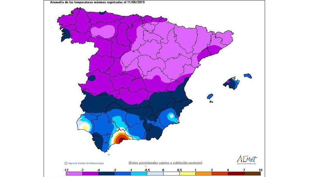 Anomalía de las temperaturas mínimas registradas la madrugada del miércoles / Twitter Aemet