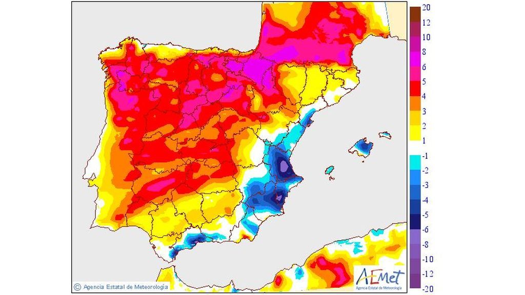 Variación de las temperaturas máximas prevista para el domingo / Aemet