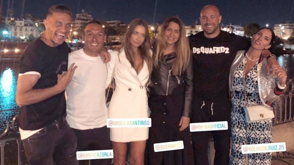 Joaquín celebra junto a  Cazorla y Pepe Reina la preboda de Ramos y Pilar Rubio en Sevilla