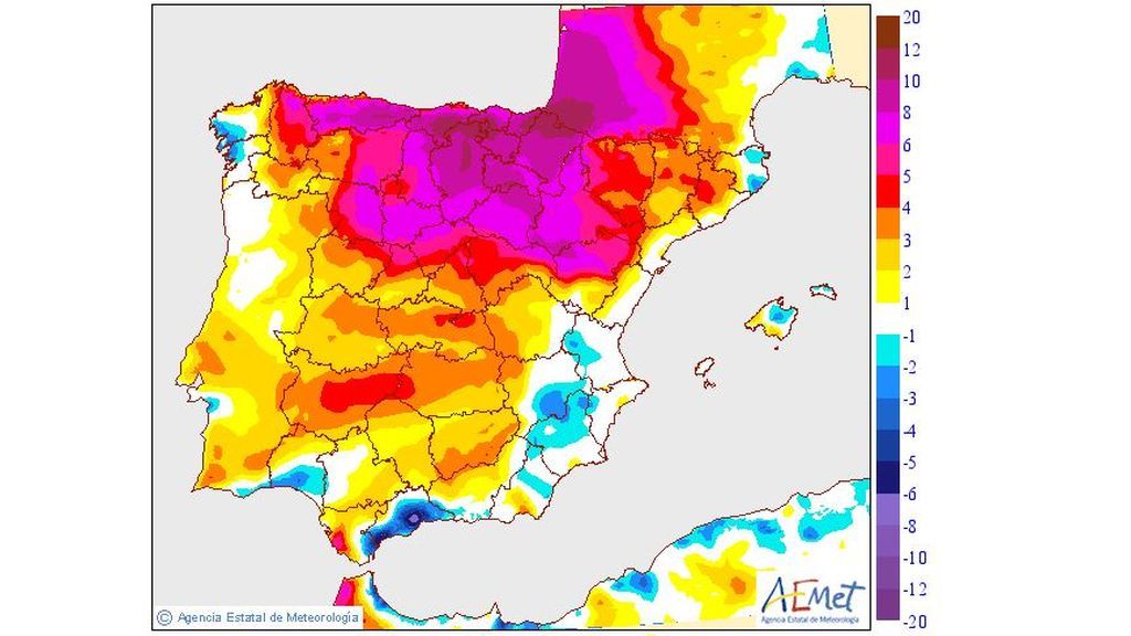 Variación de las temperaturas máximas prevista para el sábado / Aemet