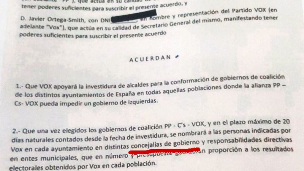 Vox hace público el documento secreto firmado con el PP y rompe en los ayuntamientos Vox hace público el documento secreto firmado con el PP y rompe en los ayuntamientos