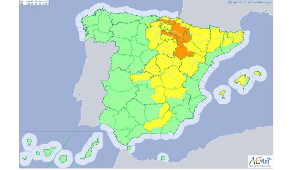 Avisos por temperaturas máximas muy altas previstos para el miércoles, 26 de junio