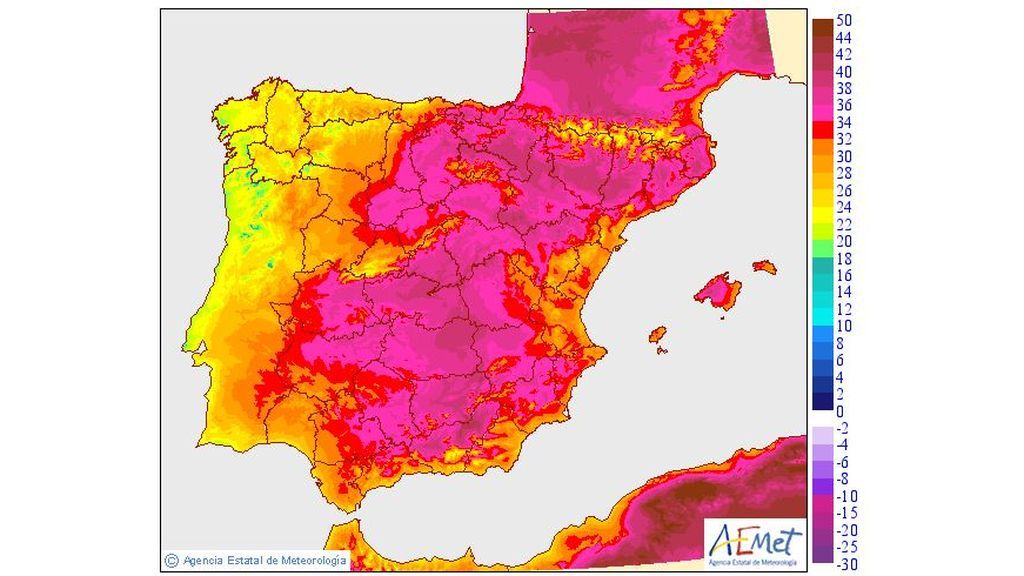 Temperaturas máximas prevista para el miércoles / Aemet