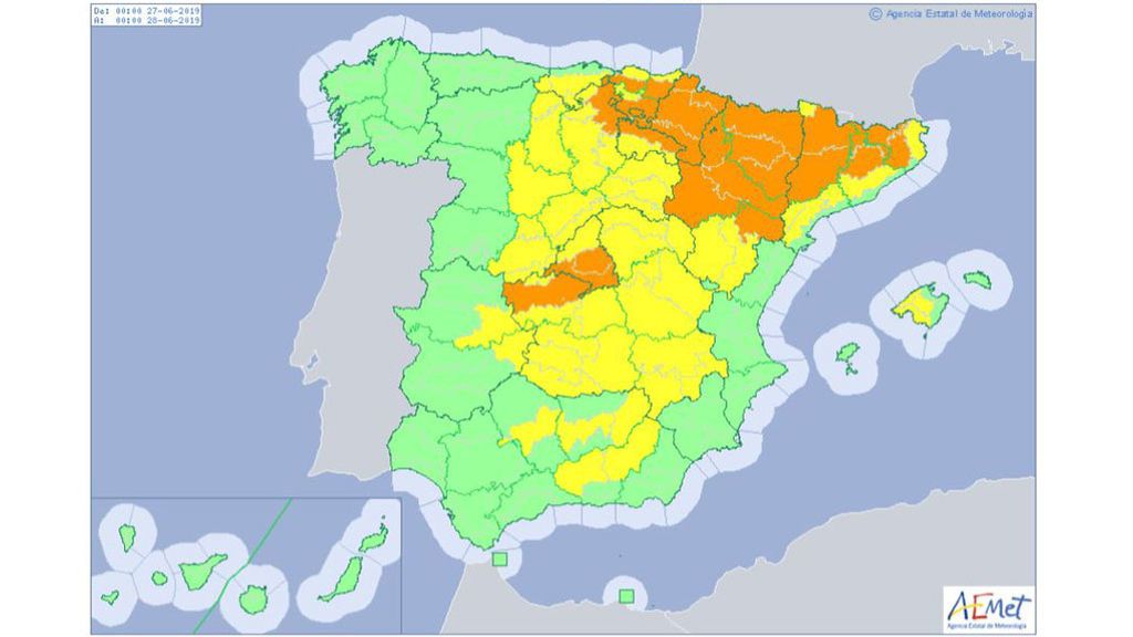 Avisos por temperaturas máximas muy altas previstos para el jueves, 27 de junio