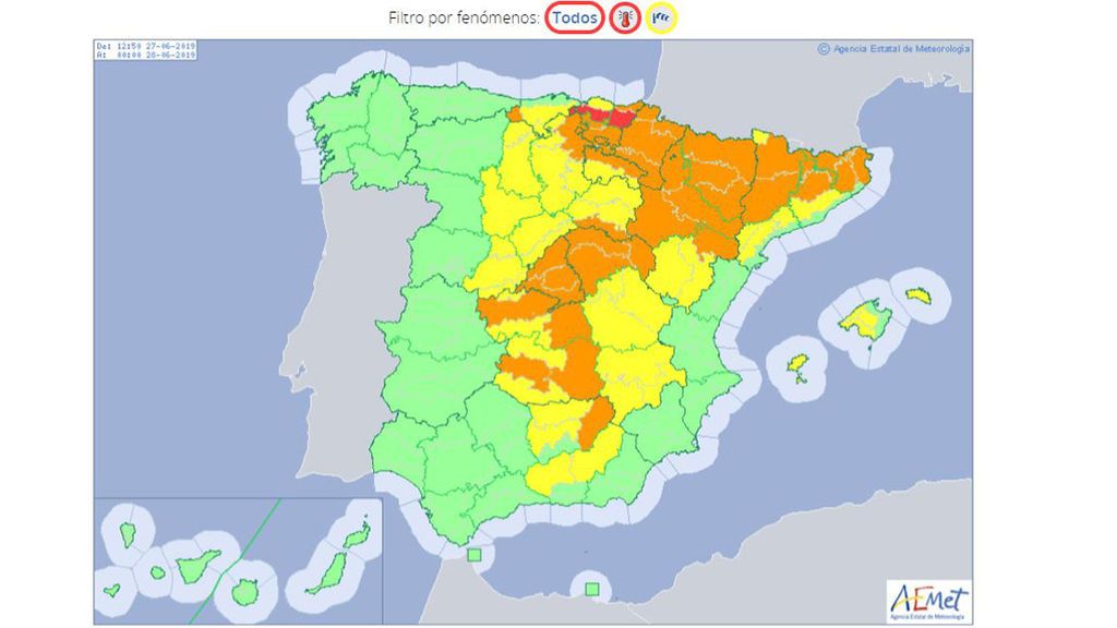 Avisos por temperaturas máximas muy altas para el jueves, 27 de junio / Aemet