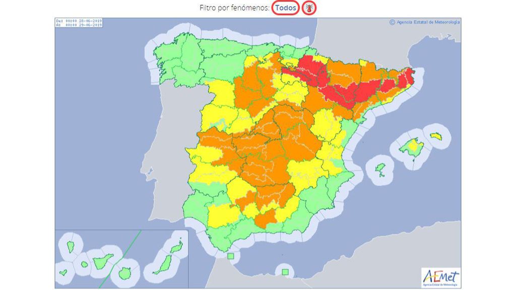 Avisos por temperaturas máximas muy altas para el viernes, 28 de junio / Aemet