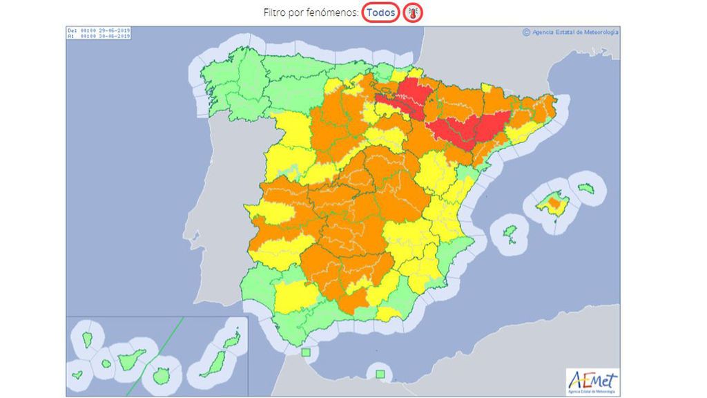 Avisos por temperaturas máximas muy altas para el sábado, 29 de junio / Aemet