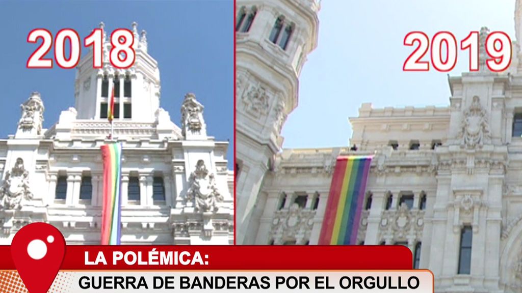 El Ayuntamiento de Madrid desplaza la bandera LGTBI en su fachada de cara al Orgullo