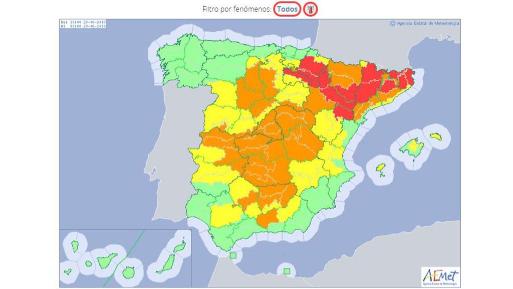 Avisos por calor previstos para el viernes, 28 de junio