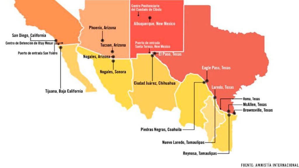 Mapa de las fronteras de Estados Unidos