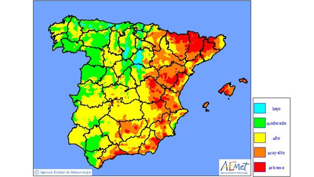 Riesgo de incendio previsto para el lunes, 1 de julio