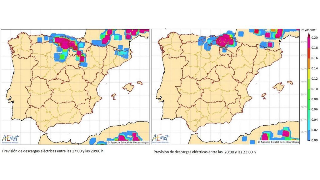 Predicción de descargas eléctricas previstas para el miércoles / Aemet