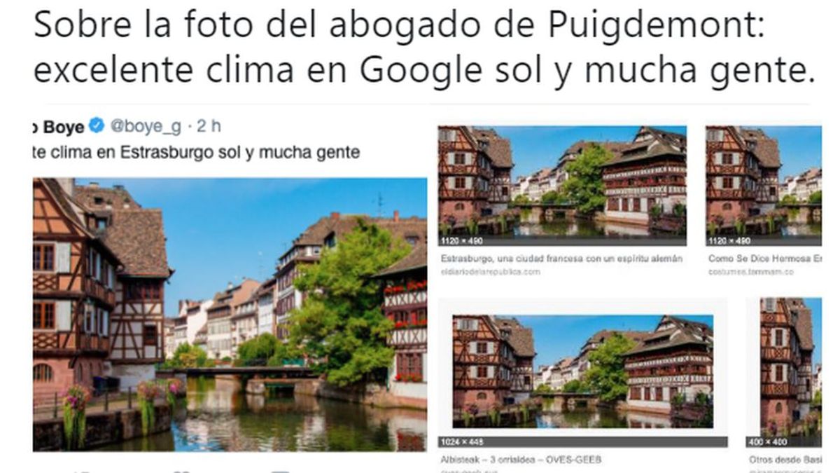 Mofa en las redes por la foto de Estrasburgo robada de Google colgada por el abogado de Puigdemonte