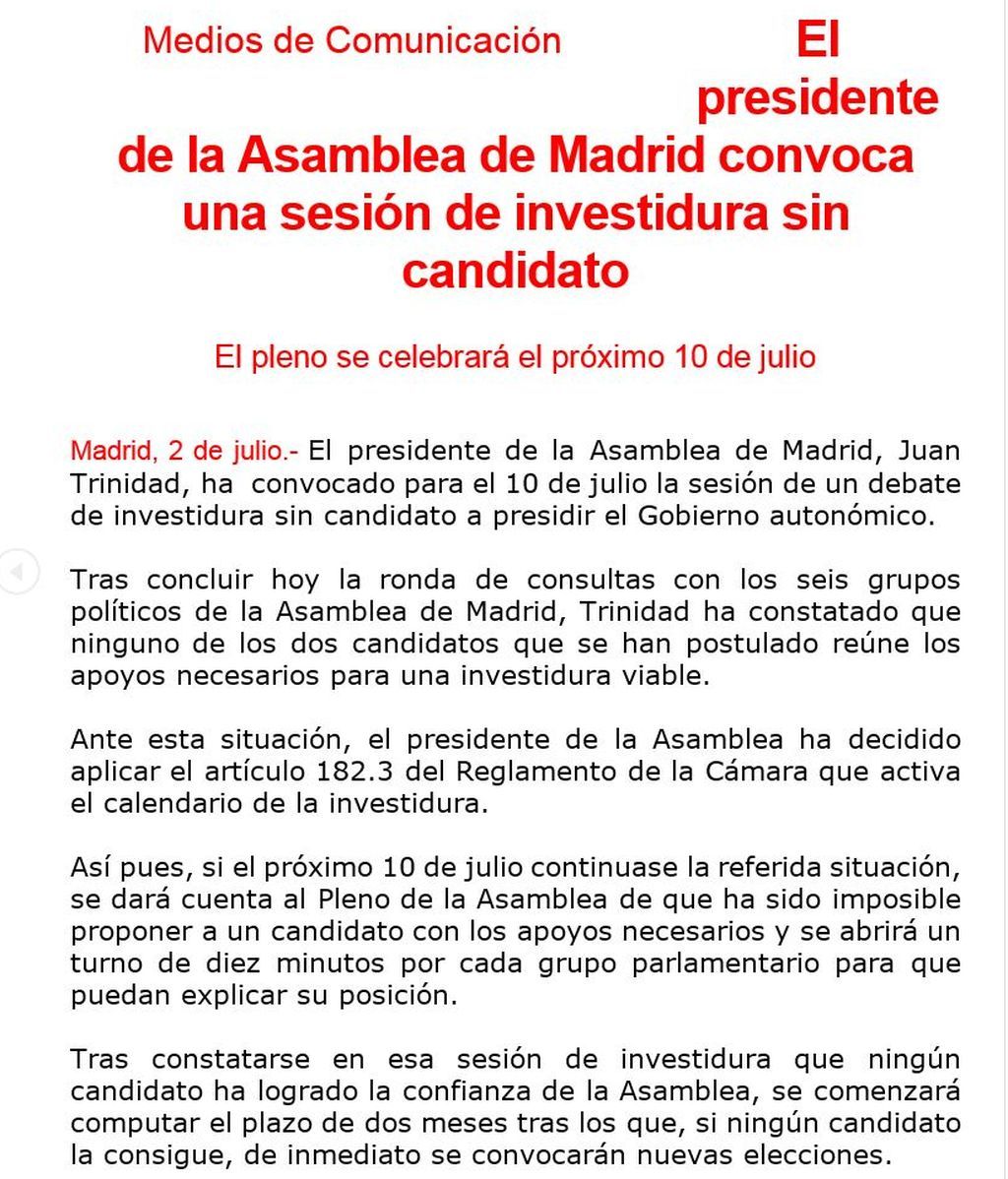 Comunicado pleno Madrid