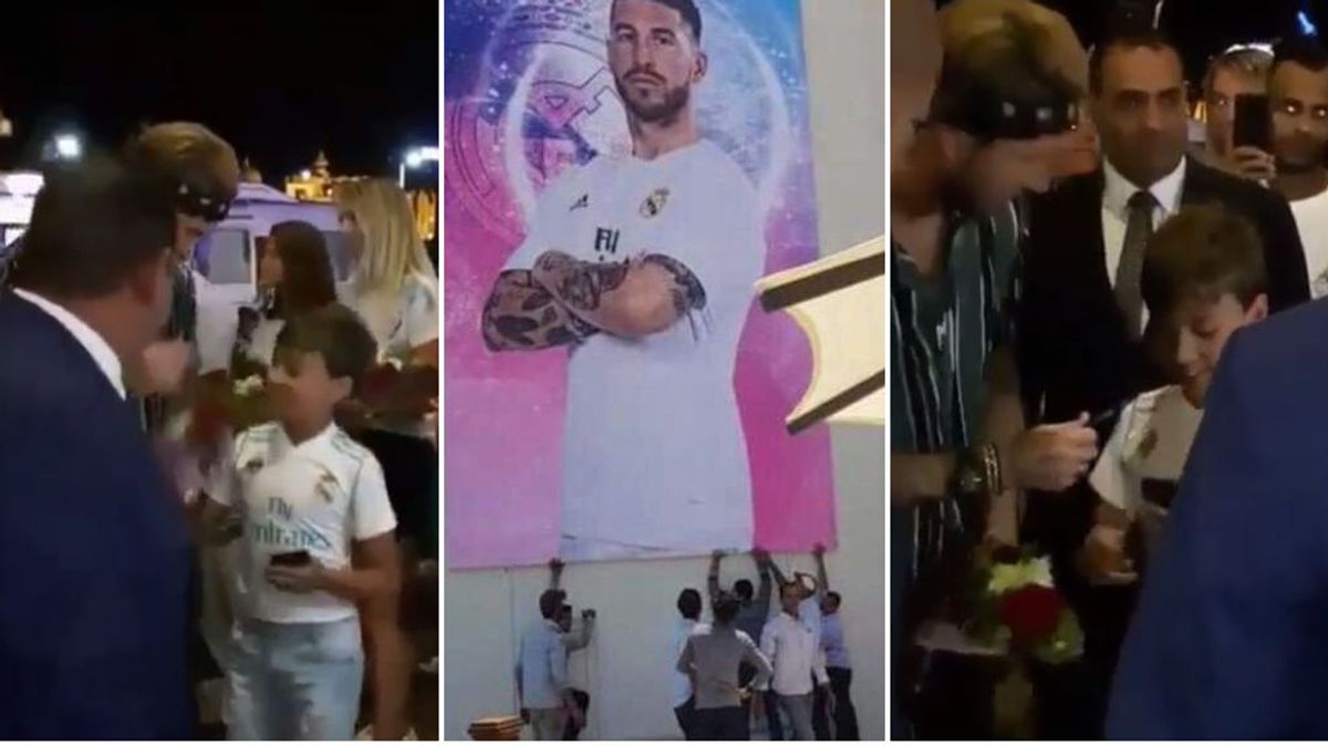 El recibimiento a Sergio Ramos en Egipto: himnos de Real Madrid y España, niños con flores, y guardaespaldas pidiendo aplausos