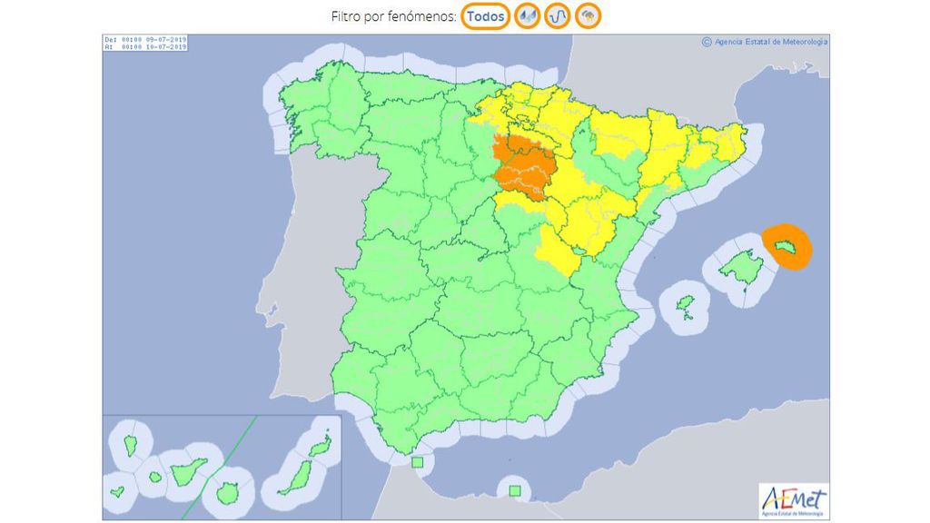 Avisos meteorológicos previstos para el martes, 9 de julio / Aemet