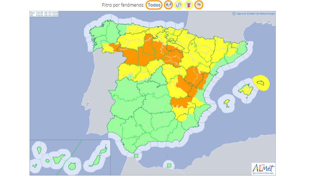 Avisos meteorológicos previstos para el lunes, 8 de julio / Aemet