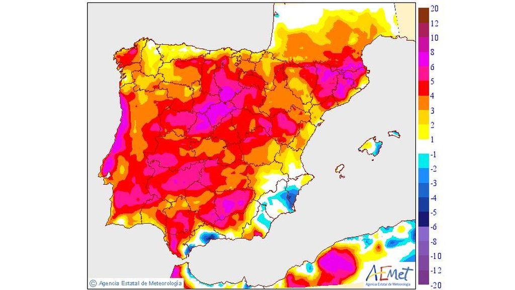 Ascenso de las temperaturas máximas previsto para el miércoles, 10 de julio / Aemet