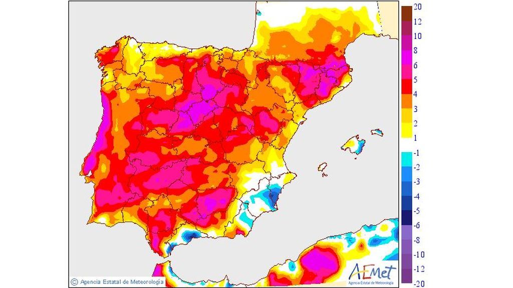 Variación de las temperaturas máximas el miércoles, 10 de julio