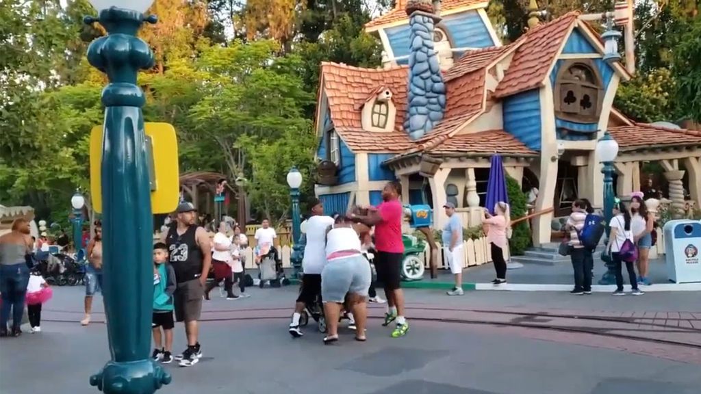 Una familia protagoniza una espectacular pelea en el Disneyland de California