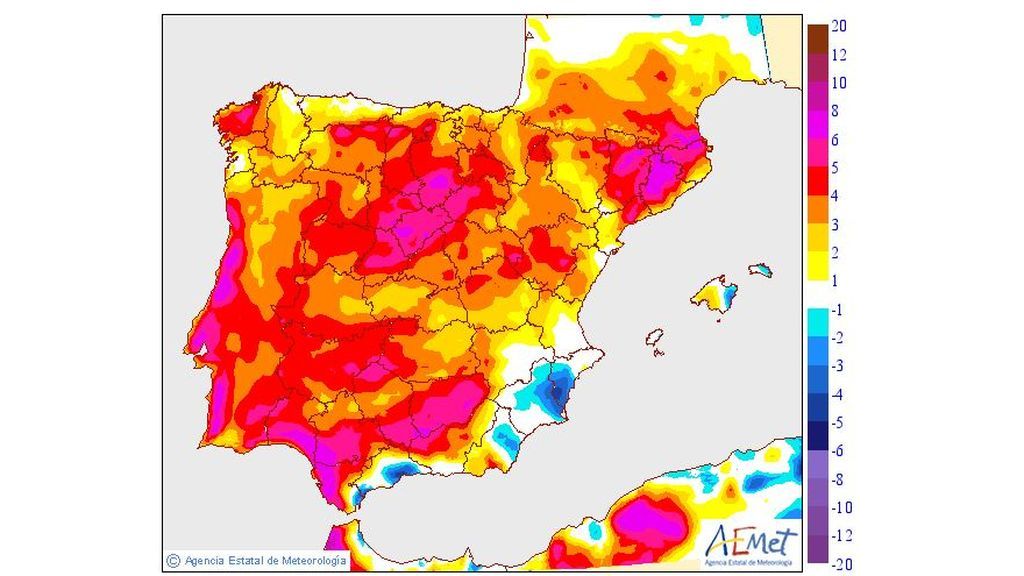 Variación de las temperaturas máximas el miércoles, 10 de juilio / Aemet