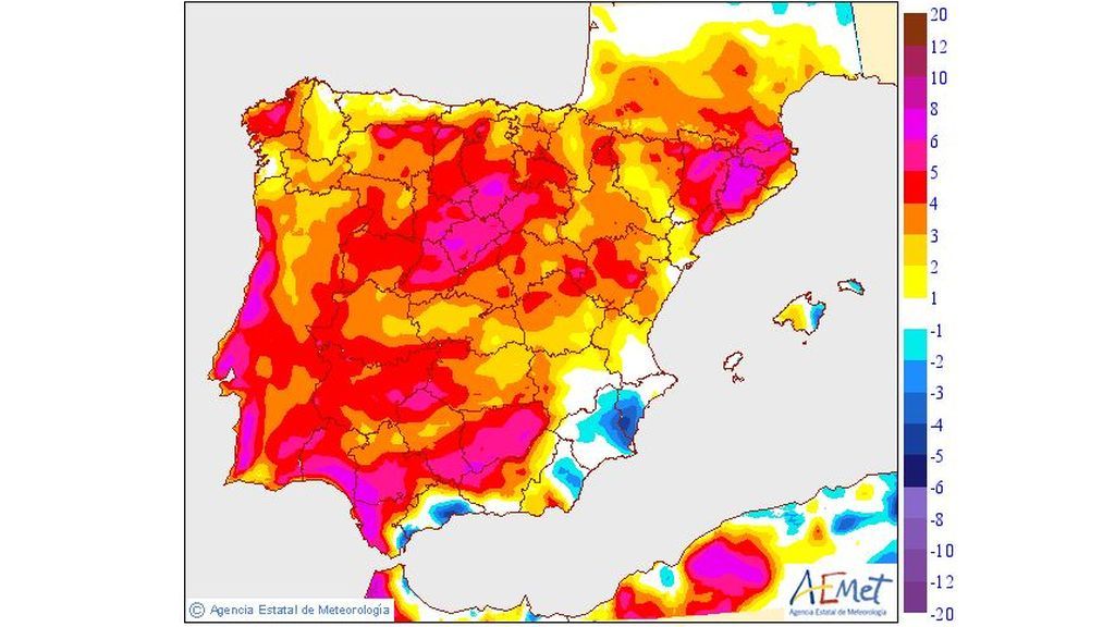 Variación de las temperaturas máximas el miércoles, 10 de julio / Aemet