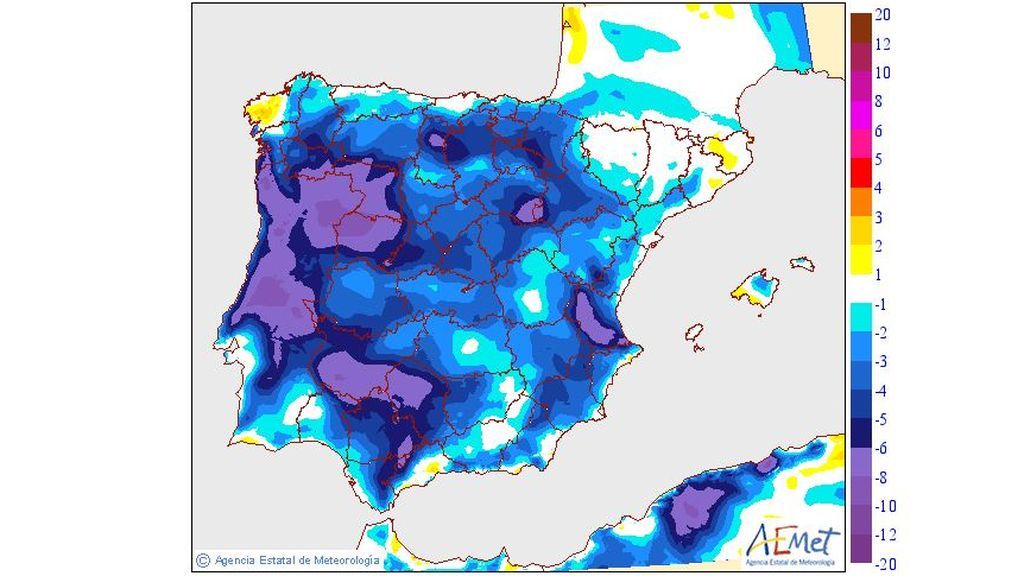 Variación de las temperaturas máximas prevista para el sábado, 13 de julio / Aemet