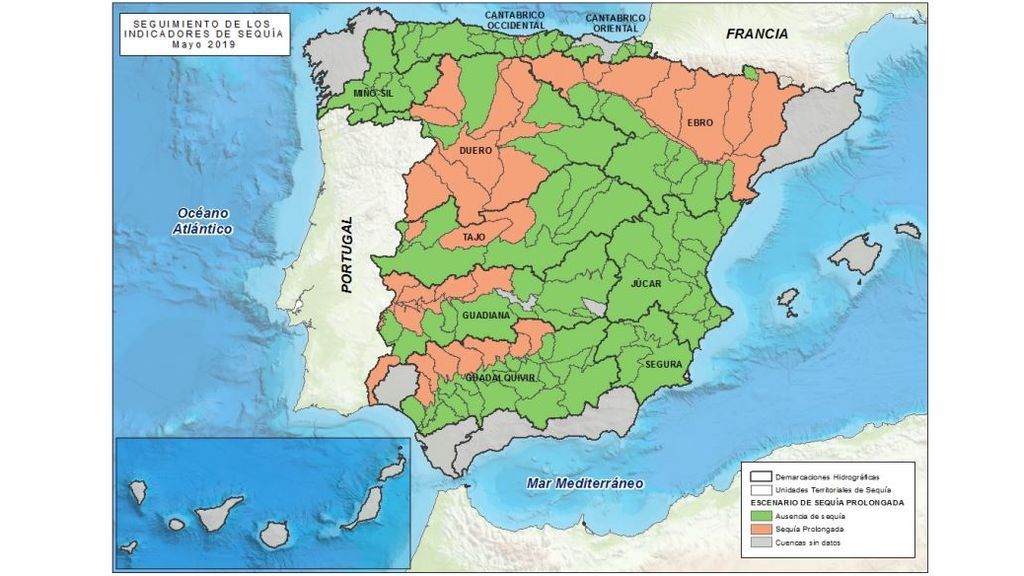 Mapa de situación respecto de la sequía prolongada, mayo de 2019 / Miteco