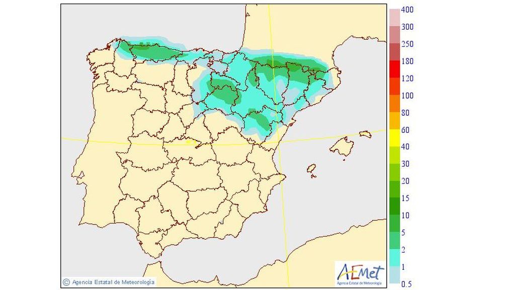 Precipitación media prevista para el miércoles, 17 de julio / Aemet