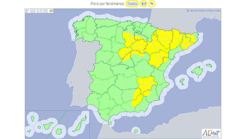 Avisos por tormentas y lluvias previstos para el miércoles, 17 de julio / Aemet