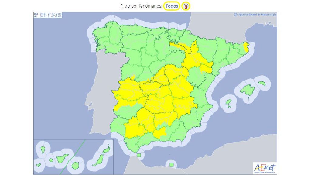 Avisos por calor previstos para el sábado, 20 de julio / Aemet